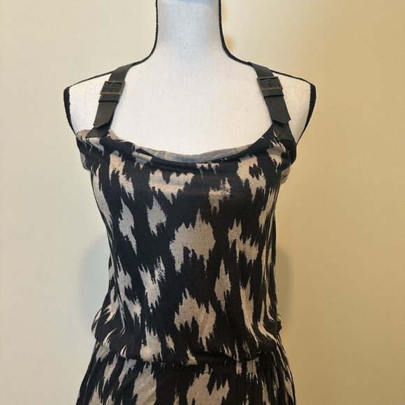 RACHEL Rachel Roy Maxi Dress Women’s XS Cream & Black Print Leather Straps - Picture 4 of 16